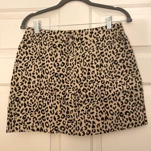Leopard print denim mini skirt